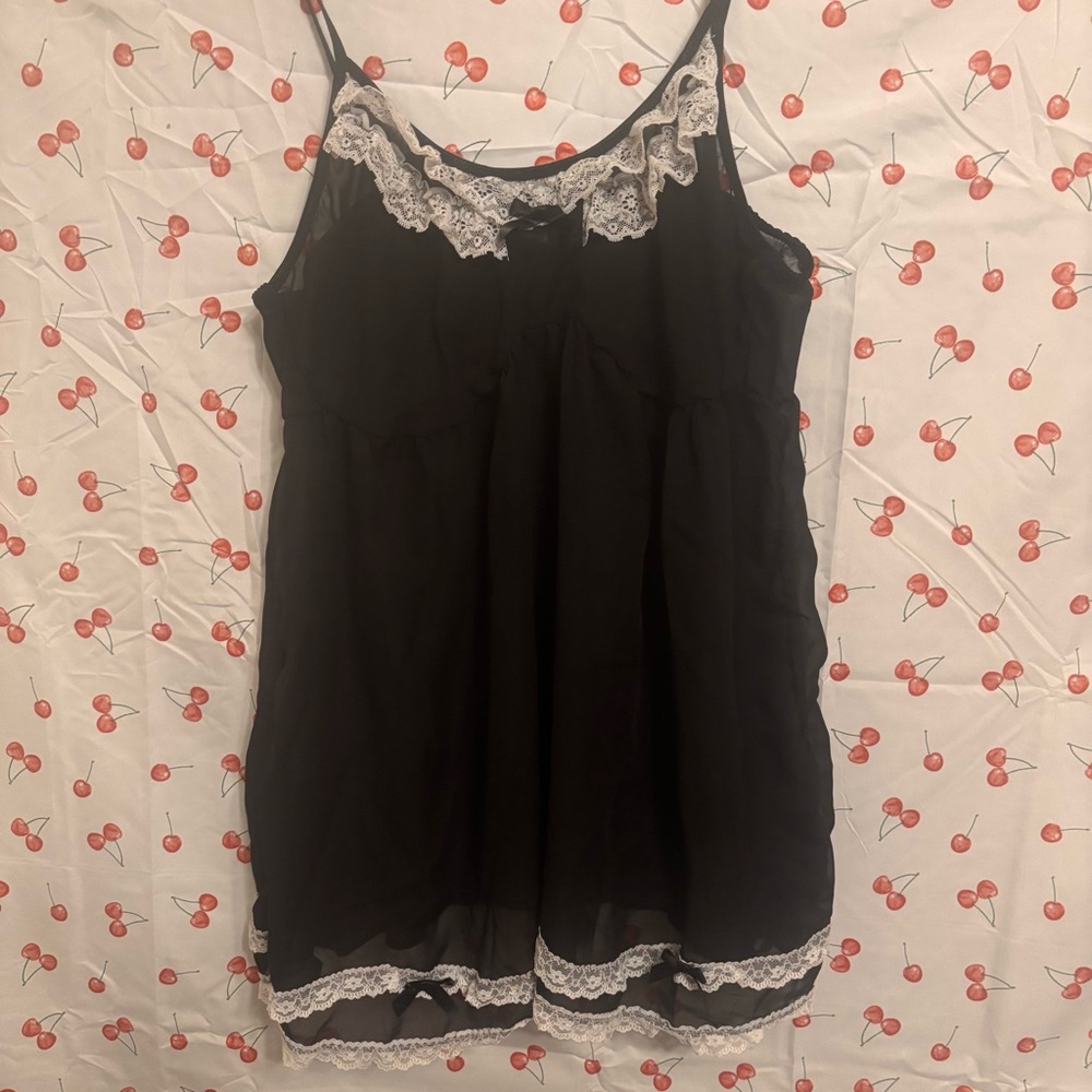 Black Lace Trim Slip Dress